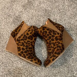 Leopard Print Wedge Ankle Boots